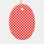 赤と白のチェックパターン セラミックオーナメント (裏面)