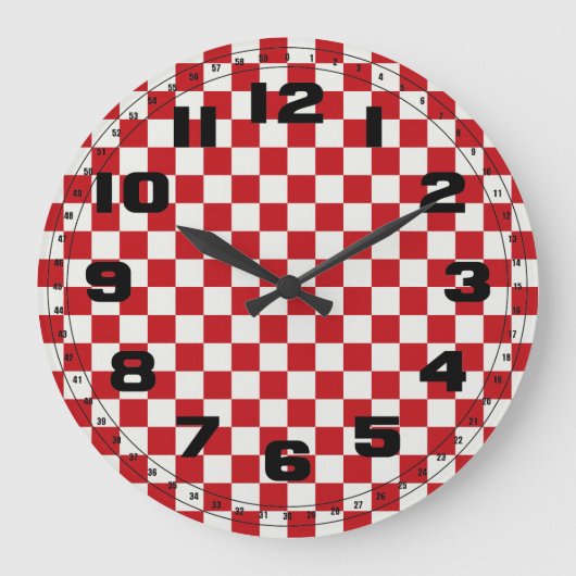 赤と白のチェック模様のパターン国BBQ色 ラージ壁時計 (正面)