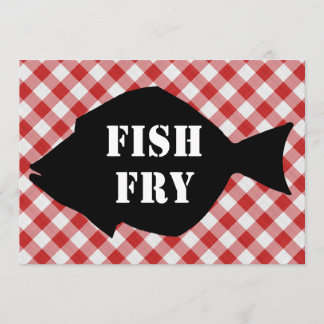赤と白のチェック済みの布の魚を揚げる魚のサイロ 招待状