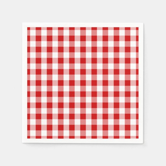 赤と白のチェックGingham Plaid – 国素朴 スタンダードカクテルナプキン (正面)