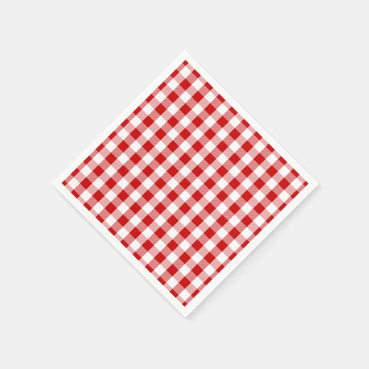 赤と白のチェックGingham Plaid – 国素朴 スタンダードカクテルナプキン (角)