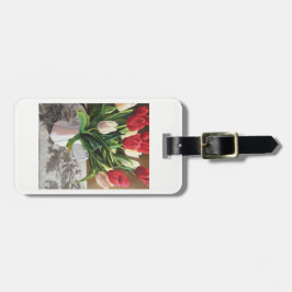 赤と白のチューリップが付いている荷物のラベル ラゲッジタグ