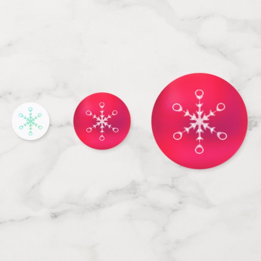 赤と白のテーブルにクリスマスの雪の結晶紙吹雪 コンフェッティ (正面)