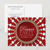 赤と白のテーマのディナーパーティー招待状ポストカード インビテーションポストカード (正面/裏面)