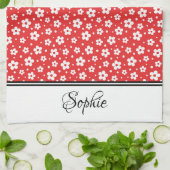 赤と白のデイジー パーソナライズされた キッチンタオル (折り畳み)
