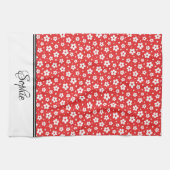 赤と白のデイジー パーソナライズされた キッチンタオル (横)