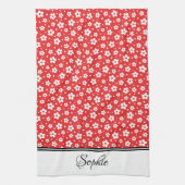 赤と白のデイジー パーソナライズされた キッチンタオル (縦)