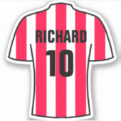 赤と白のデザインのサッカーシャストライプツ シール (正面)