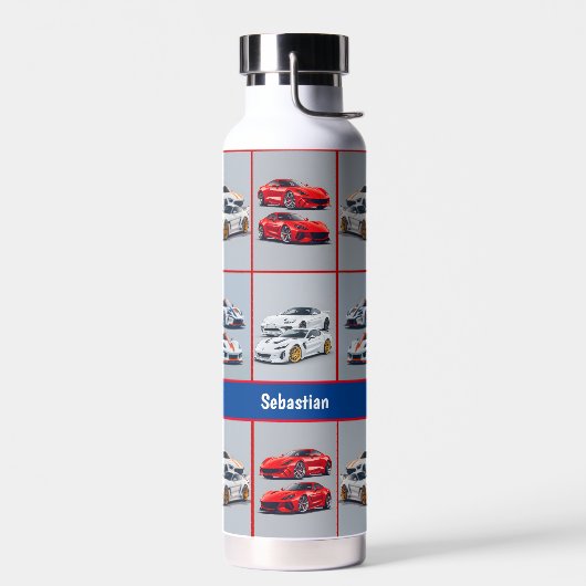 赤と白のトレンディなスポーツカー愛好家 ウォーターボトル (左面)