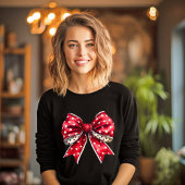 赤と白のドット柄のボウ Tシャツ