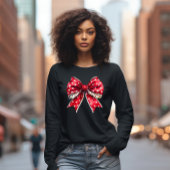 赤と白のドット柄のボウ Tシャツ