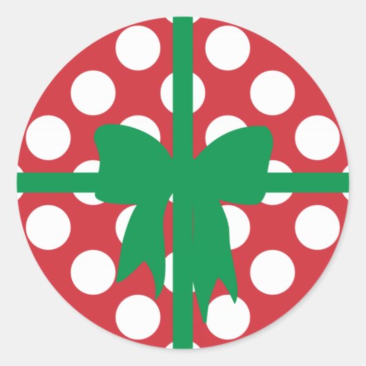 赤と白のドット クリスマス ラウンドシール (正面)