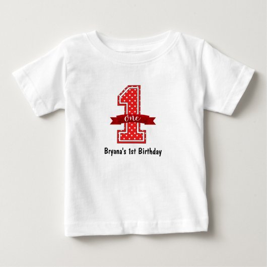 赤と白のドット 1歳 誕生日パーティー ベビーTシャツ (正面)