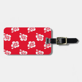 赤と白のハイビスカス花模様 ラゲッジタグ