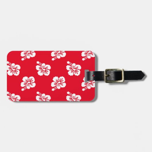 赤と白のハイビスカス花模様 ラゲッジタグ (正面横)