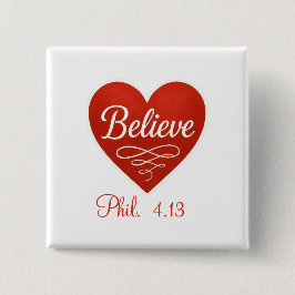 赤と白のハートが描かれた「Believe(信じる)」 缶バッジ