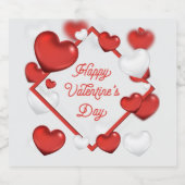 赤と白のハートとハッピーバレンタインデー スパークリングワインラベル (シングルラベル)