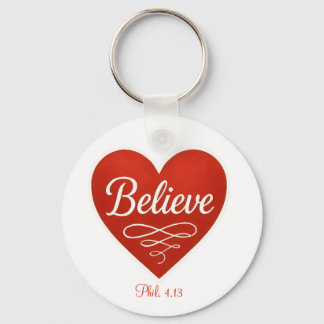 赤と白のハートにBelieve キーホルダー