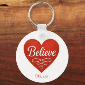 赤と白のハートにBelieve キーホルダー (正面)