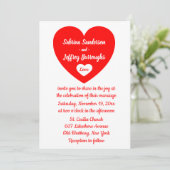 赤と白のハートの結婚式ラブ 招待状 (スタンド正面)