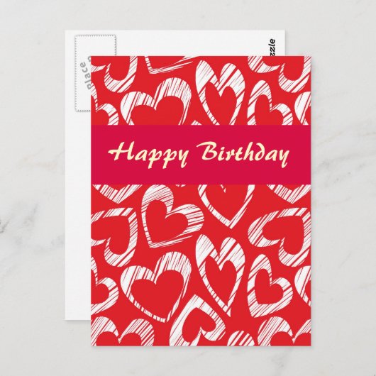 赤と白のハートの誕生日ポストカード ポストカード (正面/裏面)