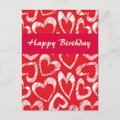 赤と白のハートの誕生日ポストカード ポストカード (正面)