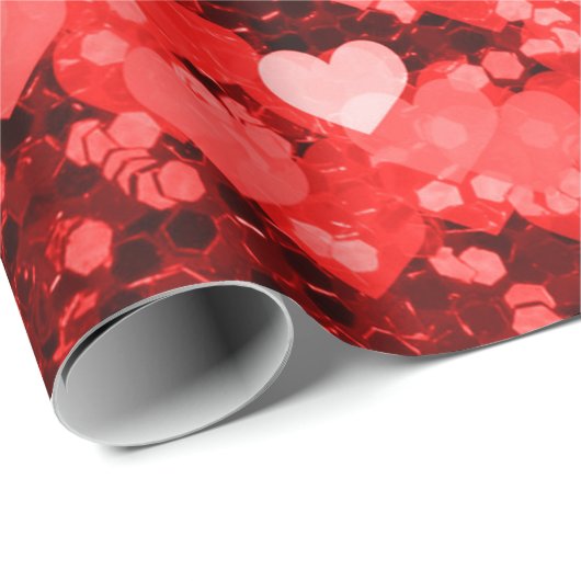赤と白のハートフェイクグリッター ラッピングペーパー (ロールコーナー)