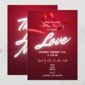赤と白のハートラブ バレンタインデーの招待状 招待状 (正面/裏面)