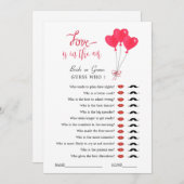 赤と白のハート ブライダルシャワーゲーム 招待状 (正面/裏面)