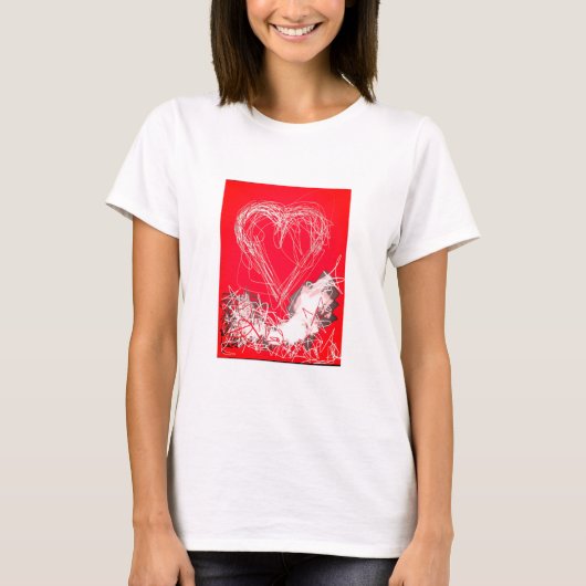 赤と白のハート Tシャツ (正面)