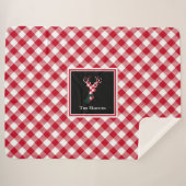 赤と白のバッファローのプレイドトインデーパーソナライズされたア シェルパブランケット (正面(横))