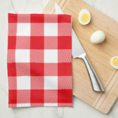 赤と白のバッファローの点検パターン キッチンタオル (四つ折り)