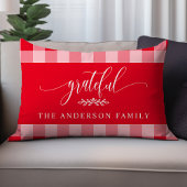 赤と白のバッファローチェック感謝パーソナライズされた ランバークッション