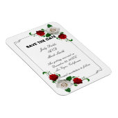 赤と白のバラのクリスマスウェディング日付を保存 マグネット (右側)