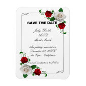 赤と白のバラのクリスマスウェディング日付を保存 マグネット (縦)