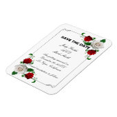 赤と白のバラのクリスマスウェディング日付を保存 マグネット (左側)