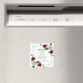 赤と白のバラのクリスマスウェディング日付を保存 マグネット (インサイチュ (食洗機))