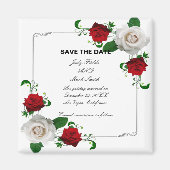 赤と白のバラのクリスマスウェディング日付を保存 マグネット (正面)
