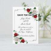 赤と白のバラのクリスマスウェディング日付を保存 案内状 (スタンド正面)