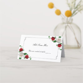 赤と白のバラのクリスマス結婚のテーブル プレイスカード