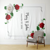 赤と白のバラのクリスマス結婚の写真の背景 タペストリー (インサイチュ(横))