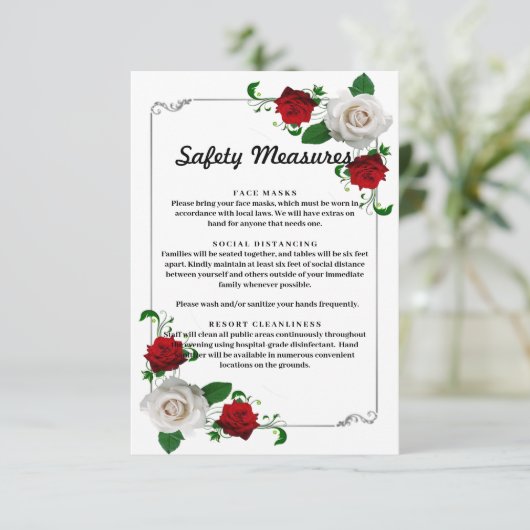 赤と白のバラのクリスマス結婚の安全対策 エンクロージャーカード (スタンド正面)