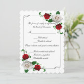 赤と白のバラのクリスマス結婚の応答カード 招待状 (スタンド正面)