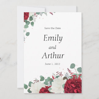 赤と白のバラのセット 15 保存日付のお知らせ 招待状