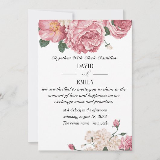 赤と白のバラのユニークな結婚式招待状 セーブザデート (正面)