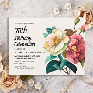 赤と白のバラの女性70歳の誕生日 インビテーションポストカード