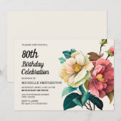 赤と白のバラの80歳の誕生日 招待状 (正面/裏面)