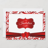 赤と白のバーダー旋回パターンデザイン 招待状 (正面)