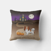 赤と白のパピヨンとハロウィンのお化け屋敷 クッション (裏面)