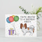 赤と白のパピヨン かわいい犬 - お誕生日おめでとう 招待状 (スタンド正面)